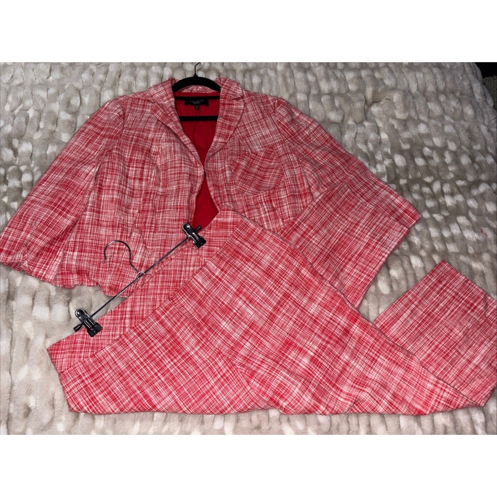 Talbots Linen Cotton Blend Blazer 14p Tapered Capriโ Pant 12p Red White Set